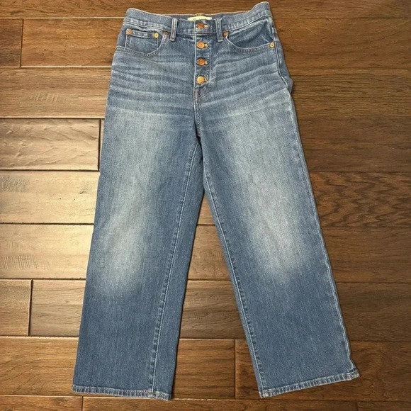 Madewell Slim Wide Leg Crop Button Fly Jeans - Size 27 - Picture 3 of 12